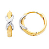 14k Two Tone 2mm Small Domed Huggies with Polished X on Matte Finish (0.4' or 11mm)
