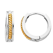 14k Two Tone 2.5mm Small Square Huggies with Twisted Rope (0.4' or 11mm)