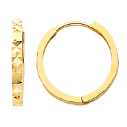 14K Yellow Gold Multifaceted Polished Square Hoop Huggies Earrings  (0.6