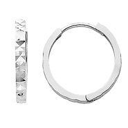 14K White Gold Multifaceted Polished Square Hoop Huggies Earrings   (0.6' or 15mm)