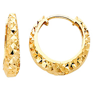 14K Yellow Gold Multifaceted Polished Oval Hoop Huggies Earrings   (0.6' or 15mm)