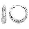 14K White Gold Multifaceted Polished Oval Hoop Huggies Earrings  (0.6' or 15mm)