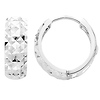 14K White Gold Multifaceted Polished Rounded Hoop Huggies Earrings  (0.6' or 15mm)