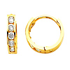 14K Yellow Gold 5 Stone CZ Channel Set Polished Hoop Huggies Earrings  (0.4' or 10mm)