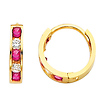 14K Yellow Gold 5 Stone Multi-Color Red CZ Channel Set Polished Hoop Huggies Earrings  (0.4' or 10mm)