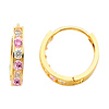 14K Yellow Gold 6 Stone Multi-Color Pink CZ Channel Set Polished Hoop Huggies Earrings  (0.4' or 11mm)