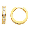 14K Yellow Gold Baguette CZ Channel Set Large Polished Hoop Huggies Earrings  (0.6' or 15mm)