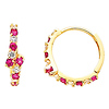 14K Yellow Gold Designer Round Red CZ Polished Hoop Huggies Earrings (0.5' or 13mm)