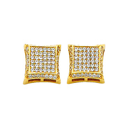 14K Yellow Gold 10mm Domed Square CZ Cubic Zirconia Earrings with Push Back