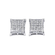 14K White Gold 10mm Domed Square CZ Cubic Zirconia Earrings with Push Back