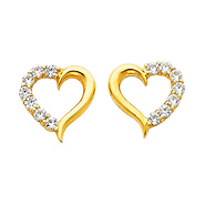 14K Yellow Gold Heart Prong Setting CZ Cubic Zirconia Earrings with Push Back