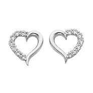 14K White Gold Heart Prong Setting CZ Cubic Zirconia Earrings with Push Back