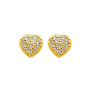 14K Yellow Gold Heart Pave Setting CZ Cubic Zirconia Earrings with Push Back
