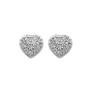 14K White Gold Heart Pave Setting CZ Cubic Zirconia Earrings with Push Back