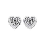 14K White Gold Heart Pave Setting CZ Cubic Zirconia Earrings with Push Back