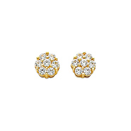 14K Yellow Gold Small Flower Round Prong Setting CZ Cubic Zirconia Earrings with Push Back