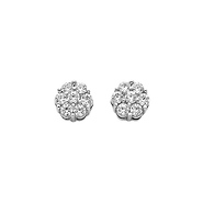 14K White Gold Small Flower Round Prong Setting CZ Cubic Zirconia Earrings with Push Back