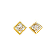 14K Yellow Gold Small Rhombus Princess Shape Bezel Setting CZ Cubic Zirconia Earrings with Push Back