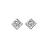 14K White Gold Small Rhombus Princess Shape Bezel Setting CZ Cubic Zirconia Earrings with Push Back