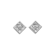 14K White Gold Small Rhombus Princess Shape Bezel Setting CZ Cubic Zirconia Earrings with Push Back