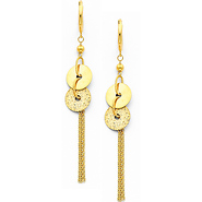 14K Yellow Gold Fancy Circle Dangle Hanging Earrings with Fishhook for Women