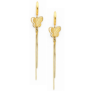 14K Yellow Gold Fancy Butterfly Dangle Hanging Earrings with Fishhook for Women