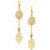 14K Yellow Gold Fancy Leaf Dangle Hanging Earrings with Fishhook for Women