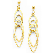 14K Yellow Gold Fancy Dangle Hanging Earrings with Pushback for Women
