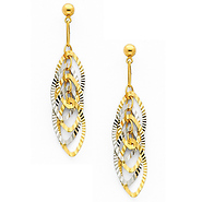 14K Yellow and White 2 Two Tone Gold Fancy Diamond-cut Dangle Hanging Earrings with Pushback for Women