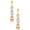 14K 3 Tri-Color Gold Dangle Hanging Earrings with Pushback for Women