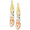14K 3 Tri-Color Gold Twisted Dangle Hanging Earrings with Pushback for Women