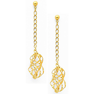 14K Yellow Gold Fancy Twisted Dangle Hanging Earrings with Pushback for Women