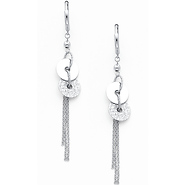 14K White Gold Fancy Circle Dangle Hanging Earrings with Fishhook for Women