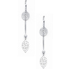 14K White Gold Fancy Leaf Dangle Hanging Earrings with Fishhook for Women
