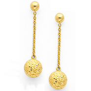 14K Yellow Gold Fancy Ball Dangle Hanging Earringswith Pushback for Women