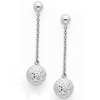 14K White Gold Fancy Ball Dangle Hanging Earrings with Pushback for Women