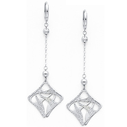 14K White Gold Fancy Dangle Hanging Earrings for Women