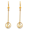 14K Yellow Gold Fancy Heart Dangle Hanging Earrings with Fishhook