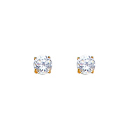 14K Yellow Gold 4mm Round CZ Solitaire Basket Stud Earrings with Push-Back for Lady and Children