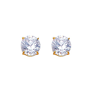 14K Yellow Gold 6mm Round CZ Solitaire Basket Stud Earrings with Push-Back for Lady and Children