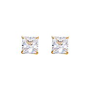 14K Yellow Gold 5mm Princess Solitaire Basket CZ Stud Earrings with Push-Back for Lady and Children