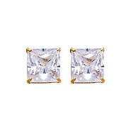 14K Yellow Gold 7mm Princess Solitaire Basket CZ Stud Earrings with Push-Back for Lady and Children