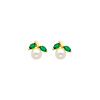 14K Yellow Gold Pearl Drop CZ Stud Earrings with Screw-Back for Lady and Children