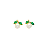 14K Yellow Gold Pearl Drop CZ Stud Earrings with Screw-Back for Lady and Children
