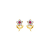 14K Yellow Gold Red and White Flower CZ Stud Earrings with Screw-Back for Children & Teen