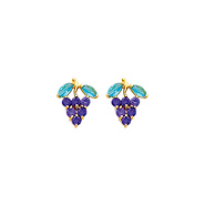 14K Yellow Gold Grape Drop CZ Stud Earrings with Screw-Back for Lady and Children