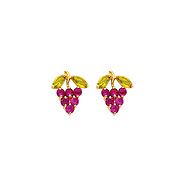 14K Yellow Gold Grape Drop CZ Stud Earrings with Screw-Back for Lady and Children