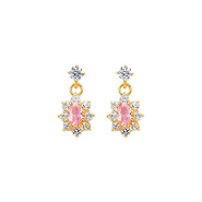 14K Yellow Gold Hanging Flower Pink CZ Stud Earrings with Screw-Back for Children & Teen