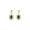 14K Yellow Gold Hanging Flower Green CZ Stud Earrings with Screw-Back for Children & Teen