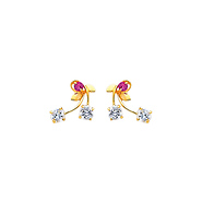 14K Yellow Gold CZ Drop Stud Earrings with Screw-Back Children & Teen